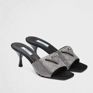 Prada Diamond Crusted Mules/Kitten Heels Worn Once. Basically brand new.